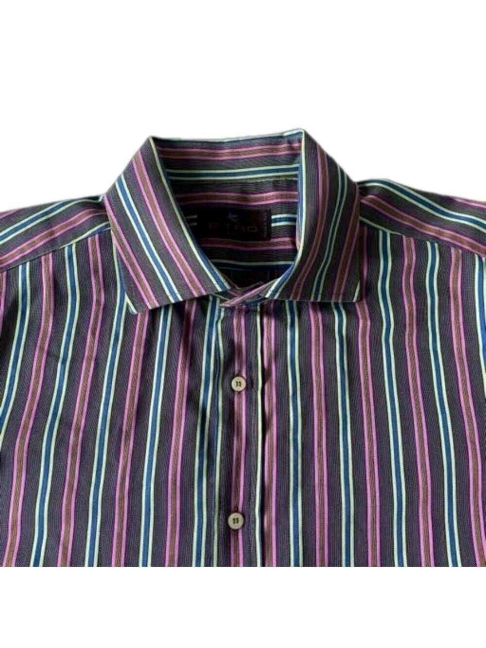 Etro Milano Men's Dress Shirt Sz 42 Striped Multicolor Button Up Made in Italy